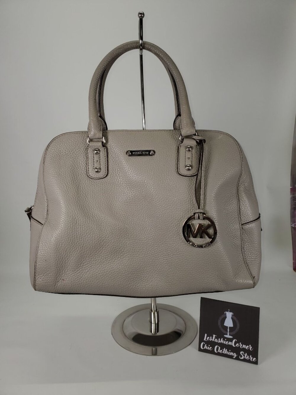 Michael Kors Women's Grey Leather Dome Satchel 1522 - Picture 3 of 15